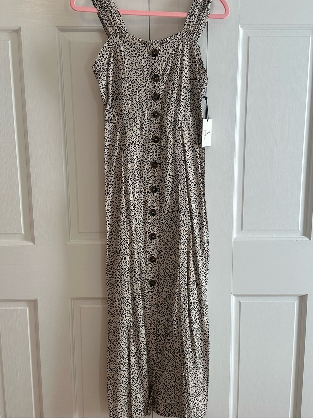 Japna Beige and Black Leopard-Print Button-Front Maxi Dress